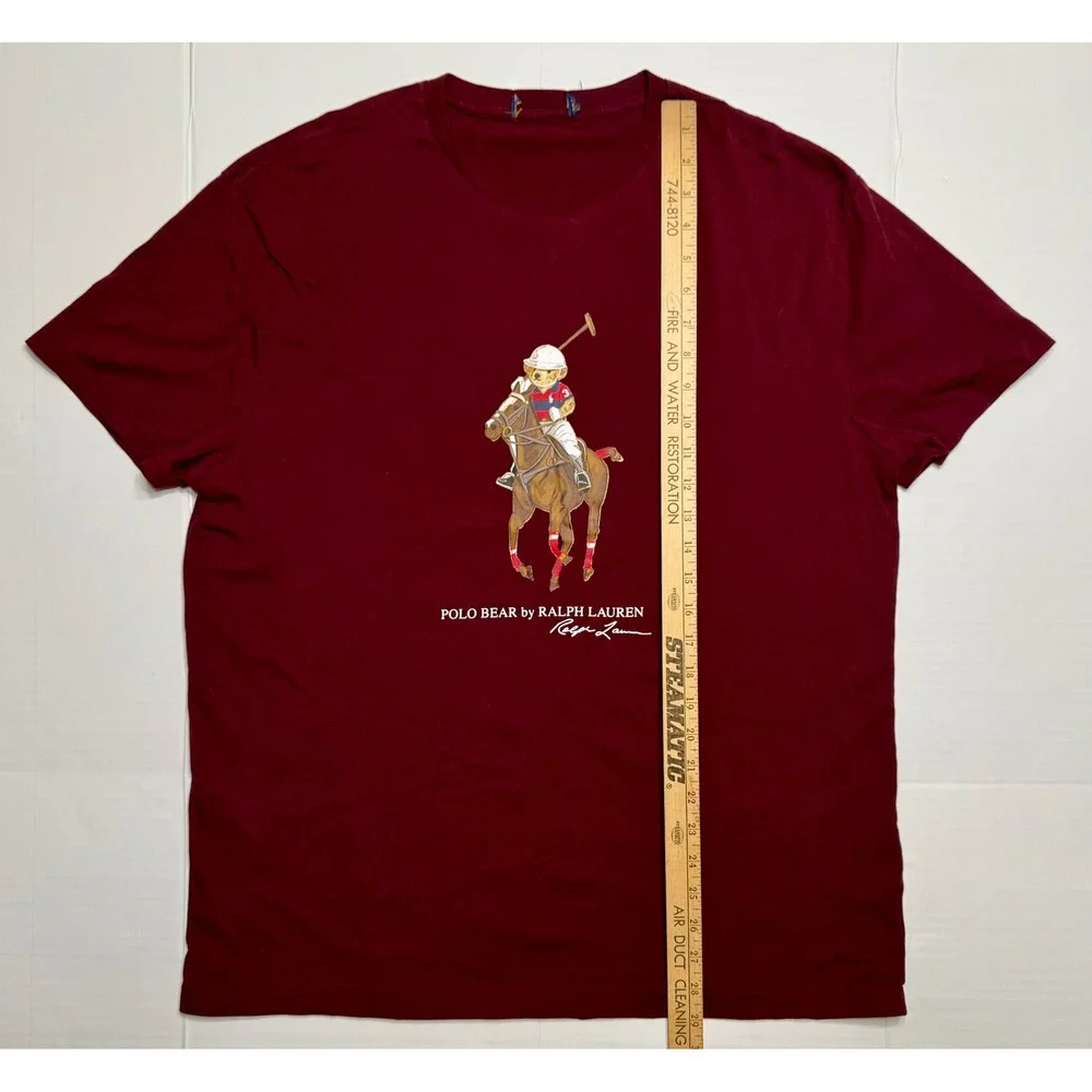 Ralph Lauren Polo Bear Horseback Vintage Single‎ Stitch Burgandy T Shirt Mens XL